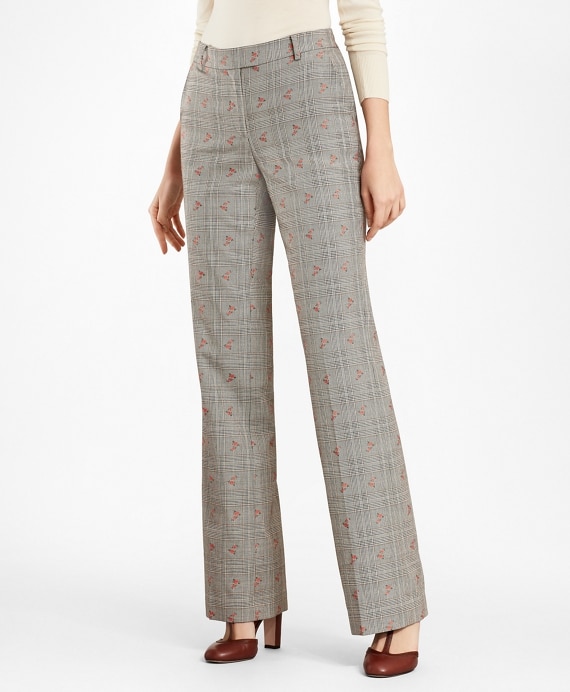 Petite Floral Glen Plaid Wool-Cotton Pants - Brooks Brothers Outlet