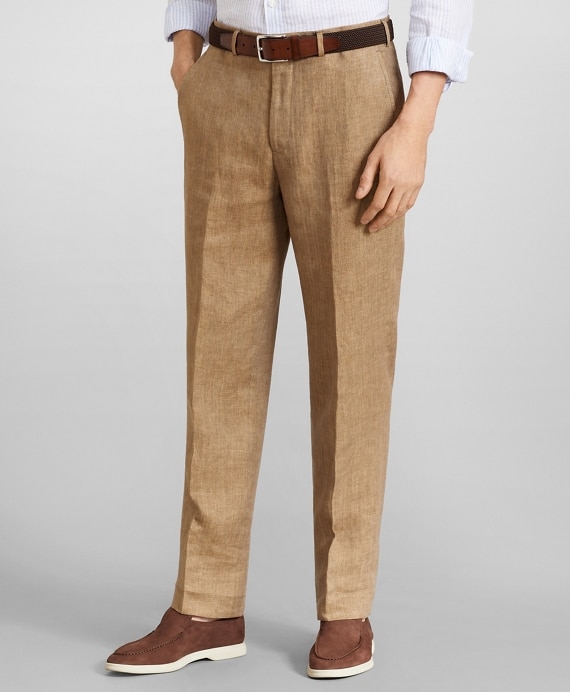 Regent Fit Herringbone Linen Trousers - Brooks Brothers Factory Outlet