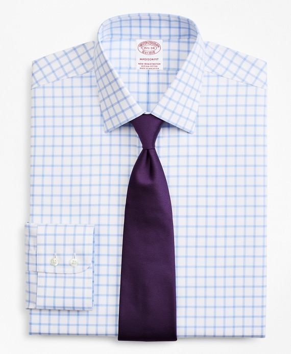 Stretch Madison Classic-Fit Dress Shirt, Non-Iron Twill Ainsley Collar Grid Check - Brooks Brothers Outlet