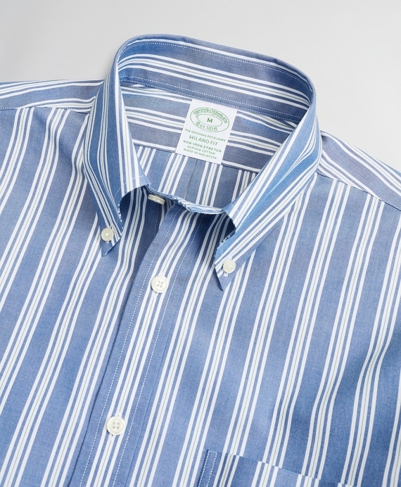 Stretch Milano Slim-Fit Sport Shirt, Non-Iron Awning Stripe - Brooks Brothers Outlet