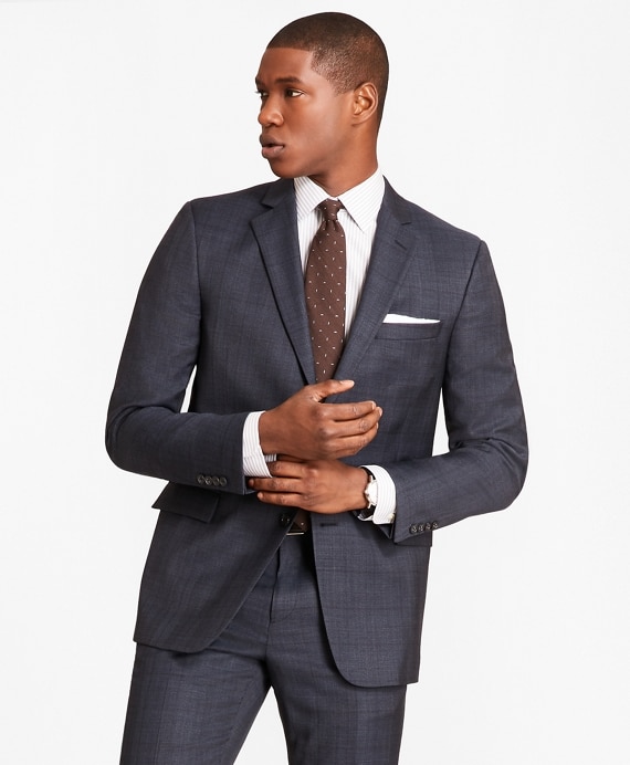 Regent Fit Saxxon&trade; Wool Blue Plaid 1818 Suit - Brooks Brothers Outlet