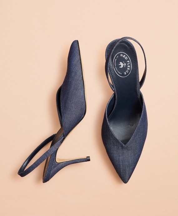 Denim Sling-Back High Heels - Brooks Brothers Factory Outlet
