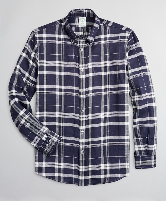 Milano Slim-Fit Sport Shirt, Irish Linen Large Plaid - Brooks Brothers Outlet