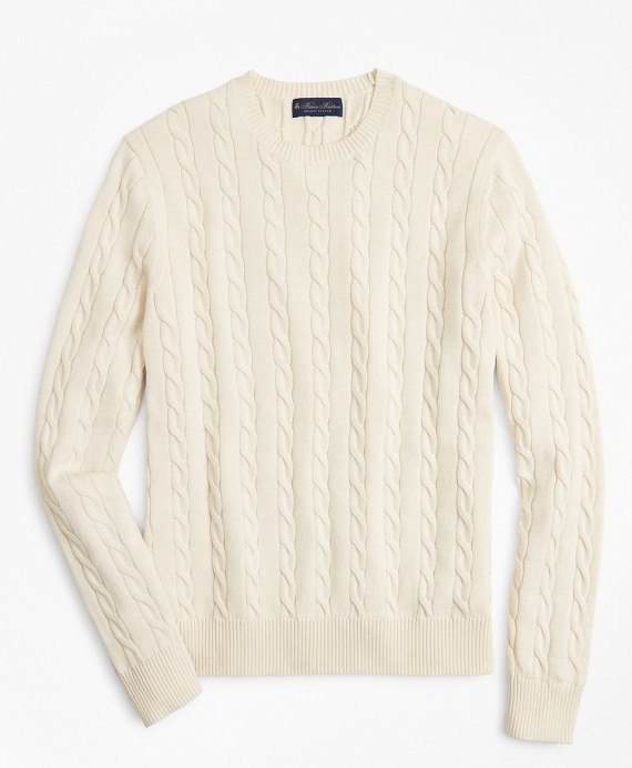 Supima&reg; Cotton Cable Crewneck Sweater - Brooks Brothers Outlet