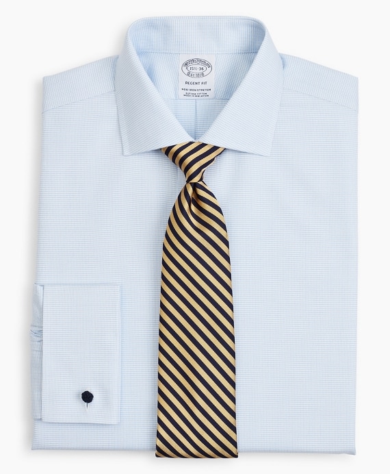 Stretch Regent Fitted Dress Shirt, Non-Iron Twill English Collar French Cuff Micro-Check - Brooks Brothers Outlet