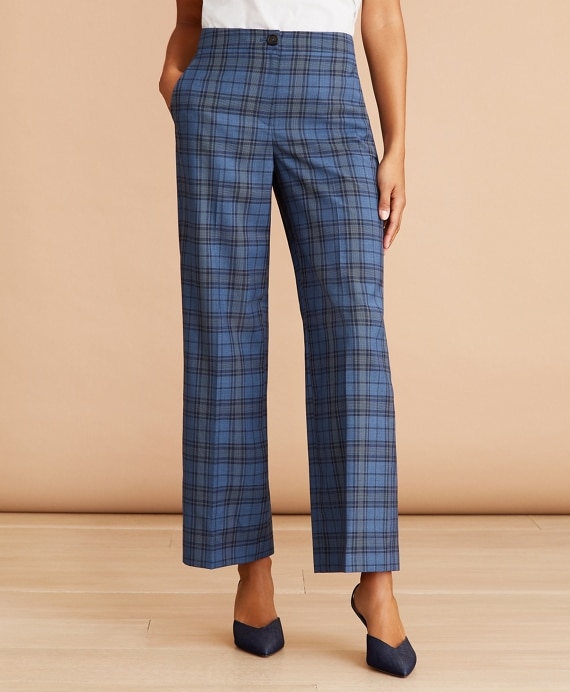 Tartan Wool Cropped Wide-Leg Pants - Brooks Brothers Factory Outlet