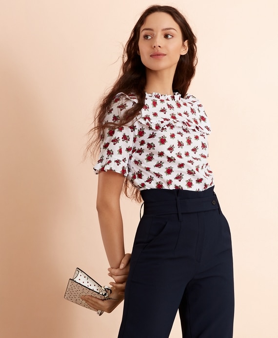 Floral-Print Cotton Sateen Blouse - Brooks Brothers Outlet