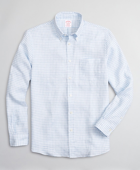 Madison Classic-Fit Sport Shirt, Irish Linen Windowpane - Brooks Brothers Outlet