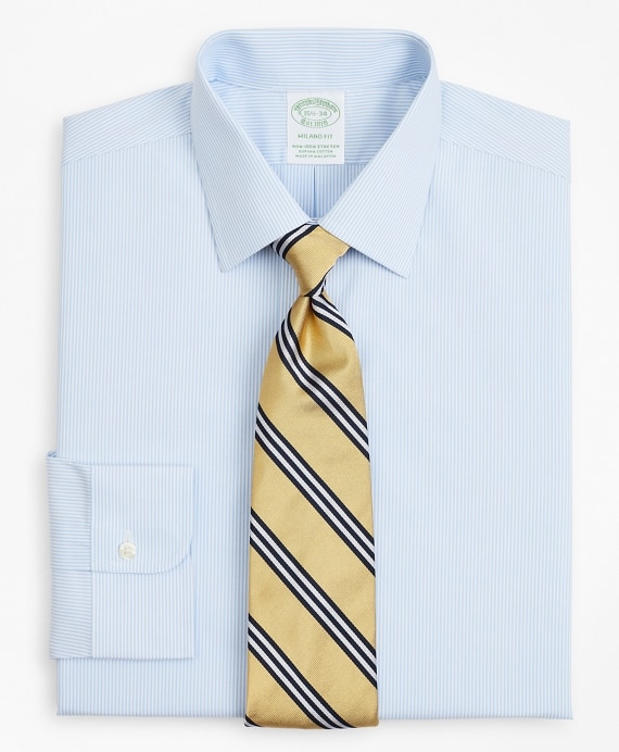Stretch Milano Slim-Fit Dress Shirt, Non-Iron Poplin Ainsley Collar Fine Stripe - Brooks Brothers Outlet