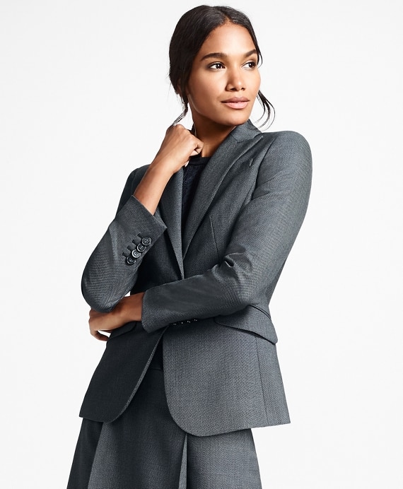 Petite Bird's-Eye Stretch-Wool One-Button Jacket - Brooks Brothers Outlet