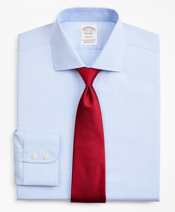 Stretch Soho Extra-Slim-Fit Dress Shirt, Non-Iron Royal Oxford English Collar Glen Plaid - Brooks Brothers Outlet
