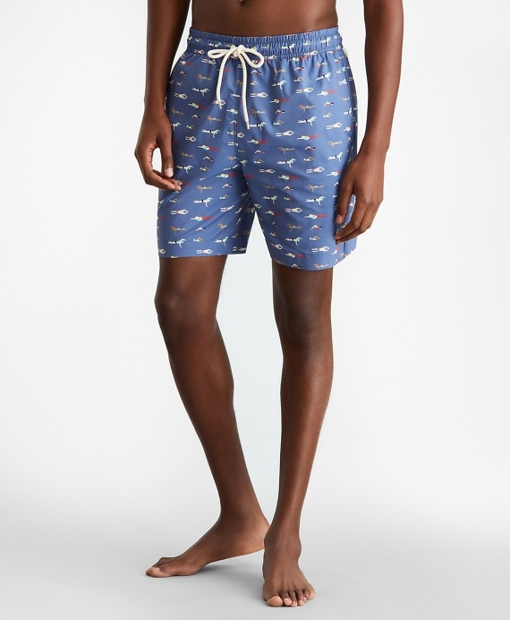 Montauk 6 Swimmers Motif Print Swim Trunks - Brooks Brothers Factory Outlet