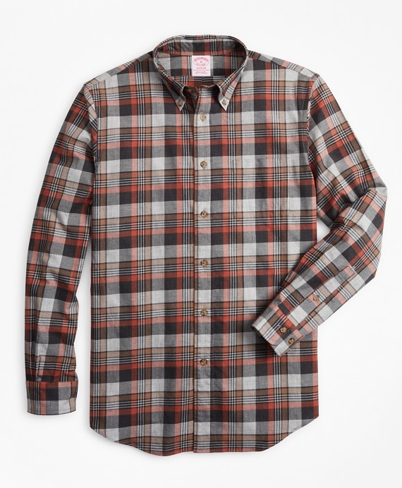 Madison Fit Grey Plaid Brushed Flannel Sport Shirt - Brooks Brothers Outlet