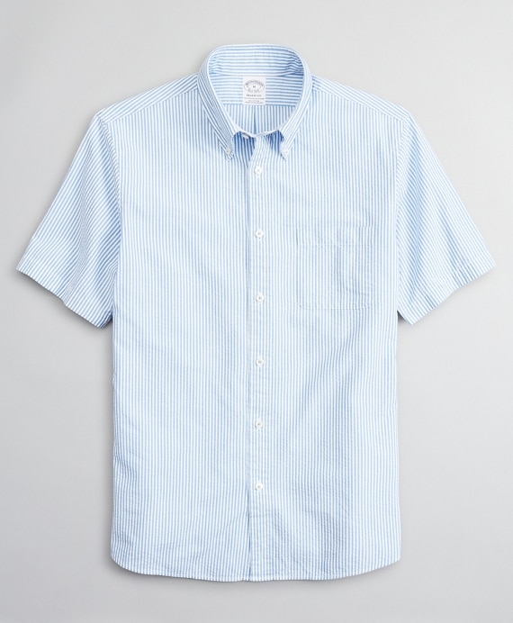 Regent Fitted Short-Sleeve Sport Shirt, Seersucker Stripe - Brooks Brothers Outlet
