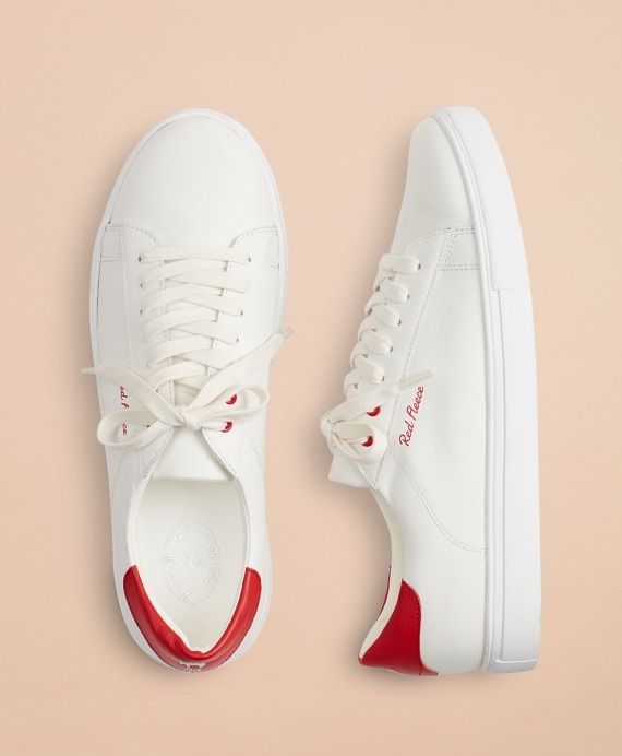 Tonal Red Fleece Leather Sneakers - Brooks Brothers Factory Outlet