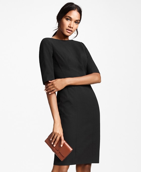 Stretch-Cotton Jacquard Sheath Dress - Brooks Brothers Outlet