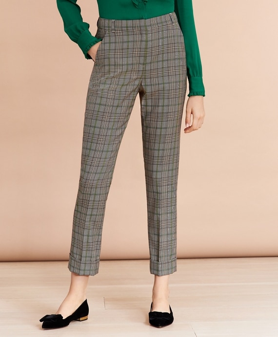 Plaid Wool Twill Cuffed Pants - Brooks Brothers Outlet