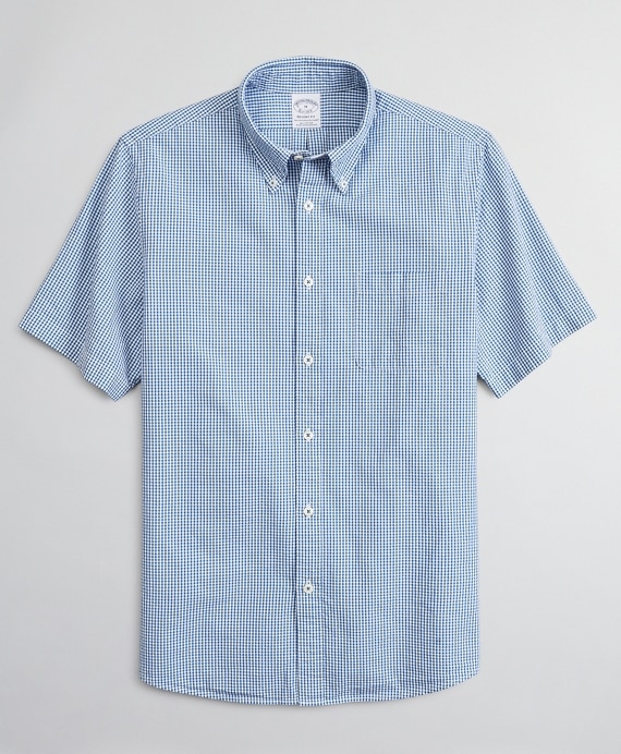 Regent Fitted Sport Shirt, Seersucker Short-Sleeve Gingham - Brooks Brothers Outlet