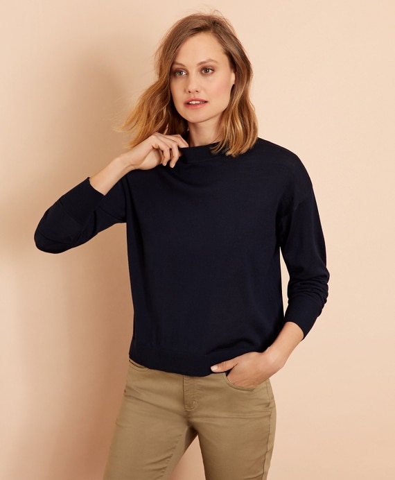 Merino Wool Pointelle-Detail Crewneck Sweater - Brooks Brothers Outlet