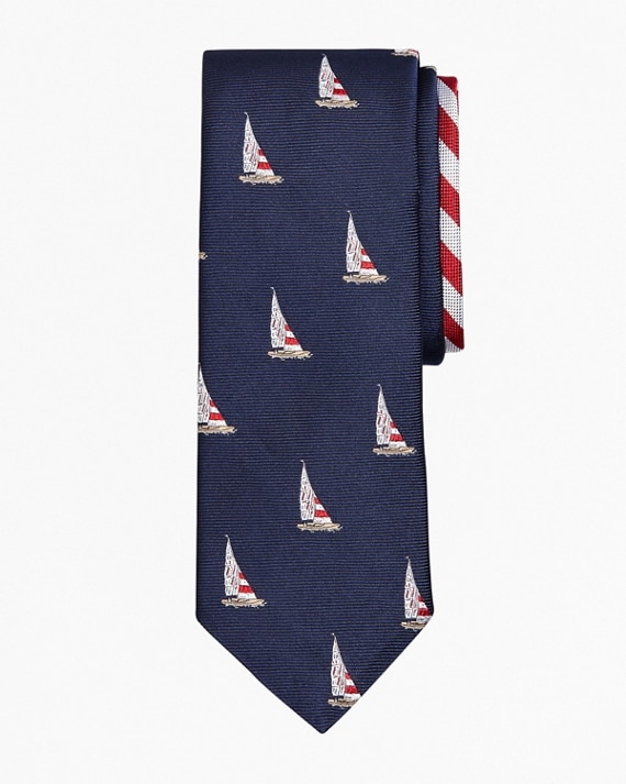 Sailboat and Stripe Tie - Brooks Brothers Factory Outlet