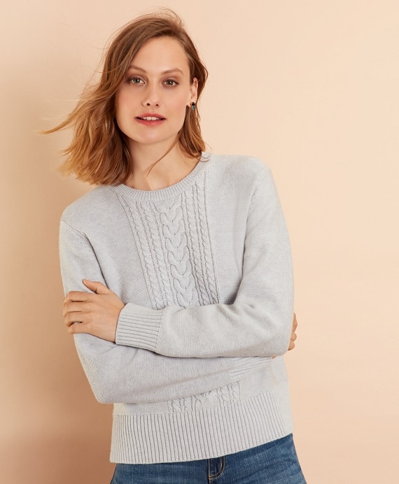 Wool-Cotton Cable-Knit Sweater - Brooks Brothers Factory Outlet