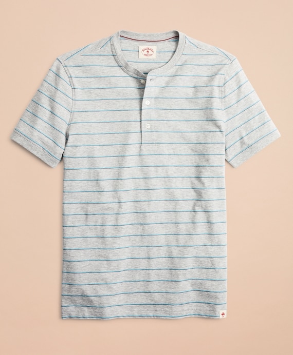 Striped Cotton Jersey Short-Sleeve Henley - Brooks Brothers Outlet