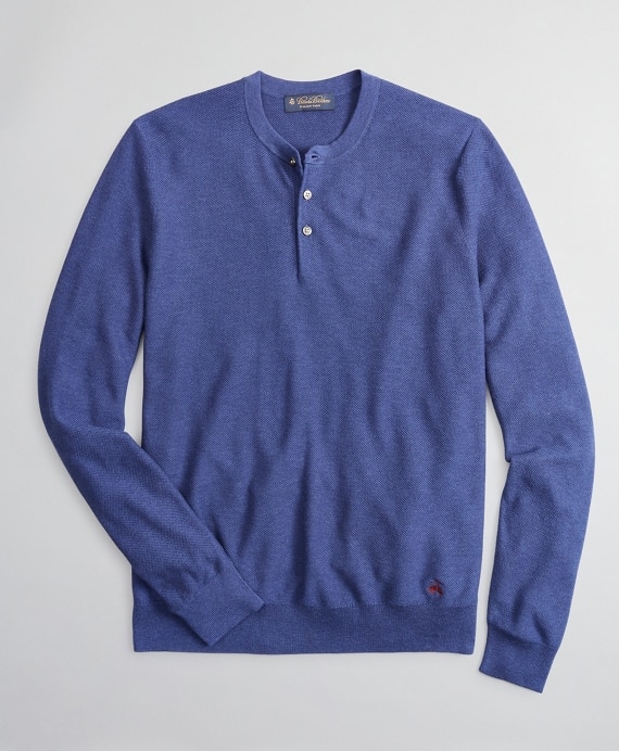 Silk and Cotton Henley Sweater - Brooks Brothers Outlet