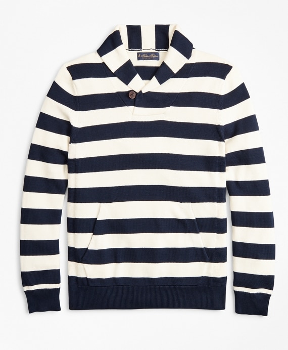 Supima&reg; Cotton Nautical Stripe Shawl Collar Sweater - Brooks Brothers Outlet