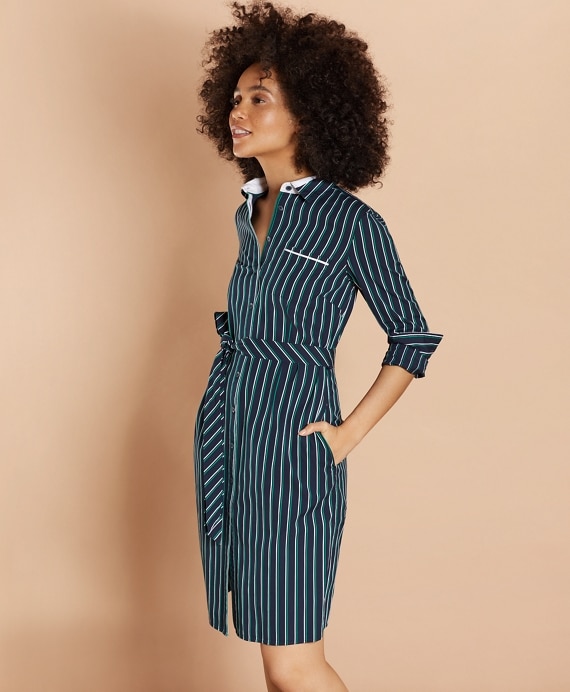 Striped Cotton Dobby Shirt Dress - Brooks Brothers Outlet