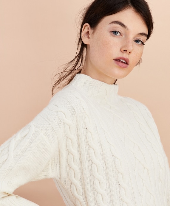 Stretch Merino Wool Cable-Knit Sweater - Brooks Brothers Factory Outlet