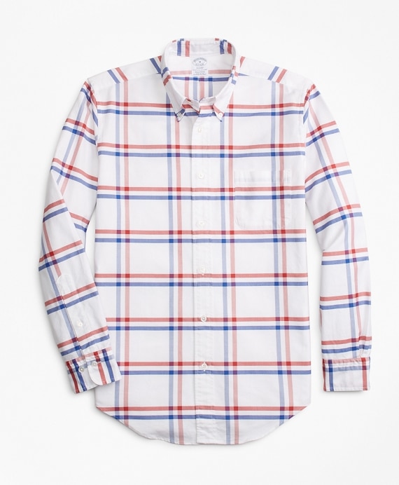 Regent Fit Oxford Windowpane Sport Shirt - Brooks Brothers Outlet