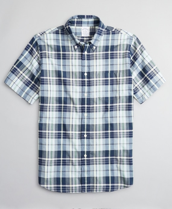 Regent Fitted Sport Shirt, Madras Short-Sleeve - Brooks Brothers Outlet