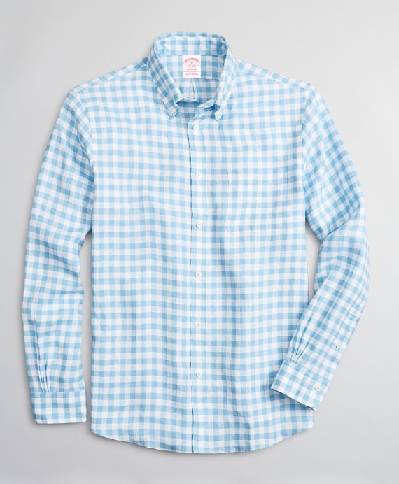 Madison Classic-Fit Sport Shirt, Irish Linen Gingham - Brooks Brothers Outlet