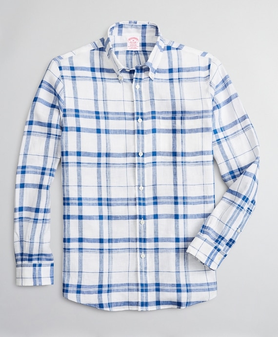 Madison Classic-Fit Sport Shirt, Irish Linen Plaid - Brooks Brothers Outlet