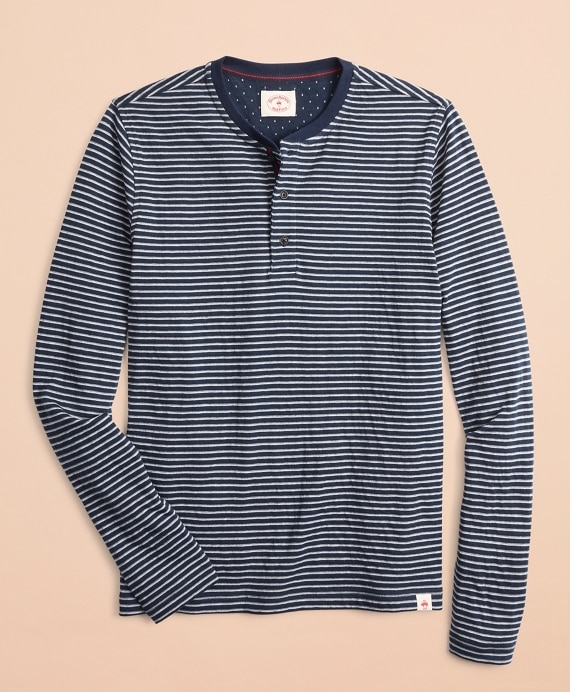 Striped Double-Knit Long-Sleeve Henley - Brooks Brothers Outlet
