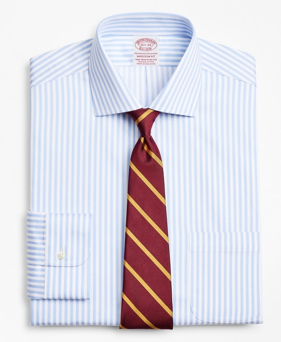 Stretch Madison Classic-Fit Dress Shirt, Non-Iron Twill English Collar Bold Stripe - Brooks Brothers Outlet