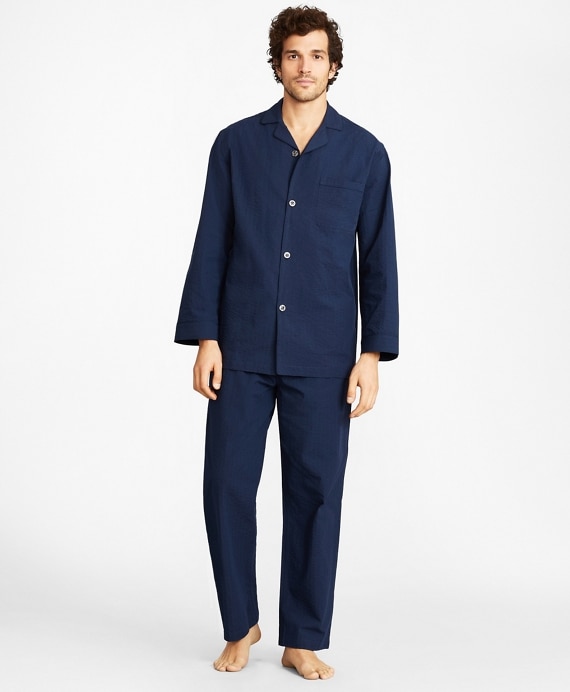 Seersucker Tonal Stripe Pajamas - Brooks Brothers Outlet