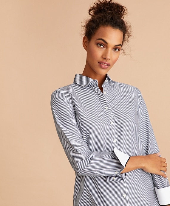 Non-Iron Striped Cotton Broadcloth Tunic - Brooks Brothers Outlet