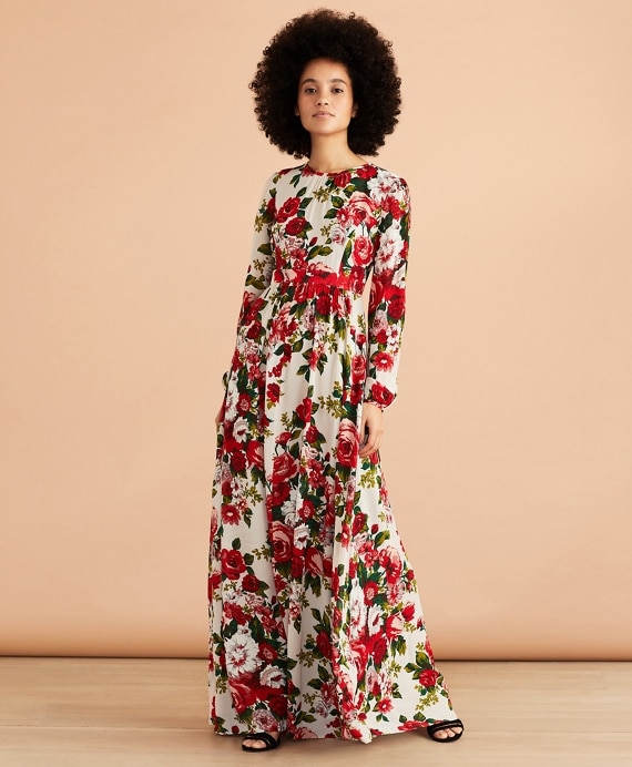 Floral-Print Crepe Maxi Dress - Brooks Brothers Factory Outlet