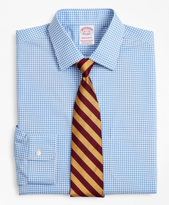 Stretch Madison Classic-Fit Dress Shirt, Non-Iron Poplin Ainsley Collar Gingham - Brooks Brothers Outlet