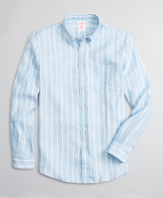 Madison Classic-Fit Sport Shirt, Irish Linen Large Stripe - Brooks Brothers Outlet