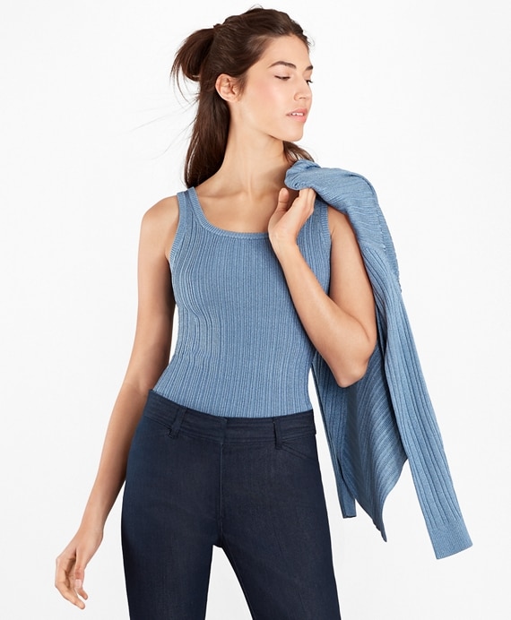 Metallic Rib-Knit Shell - Brooks Brothers Outlet