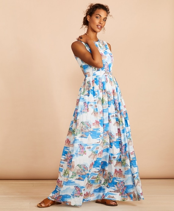 Costal-Print Cotton Maxi Dress - Brooks Brothers Outlet