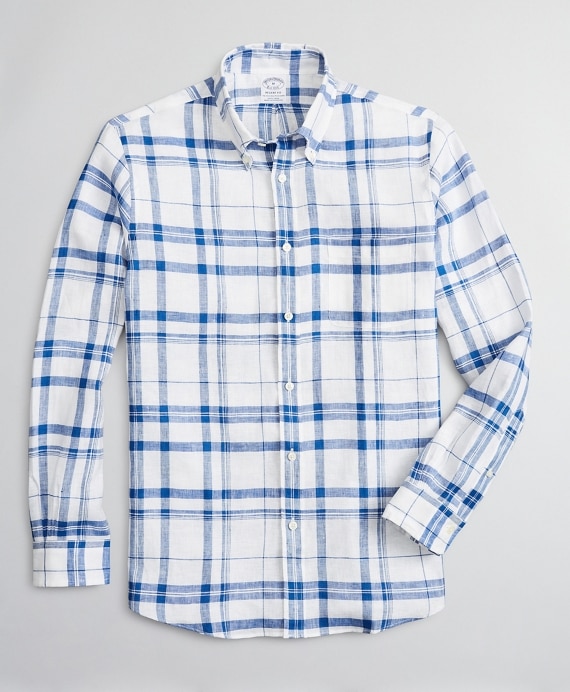Regent Fitted Sport Shirt, Irish Linen Plaid - Brooks Brothers Outlet