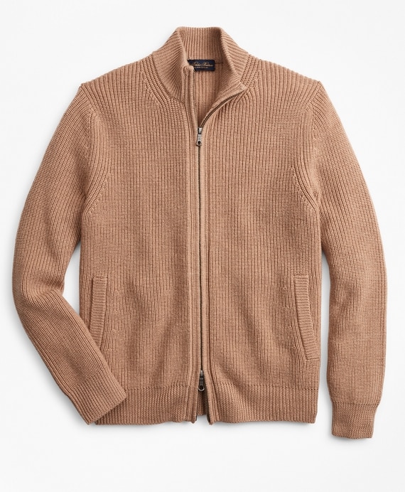 Washable Merino Wool Full-Zip Sweater - Brooks Brothers Outlet