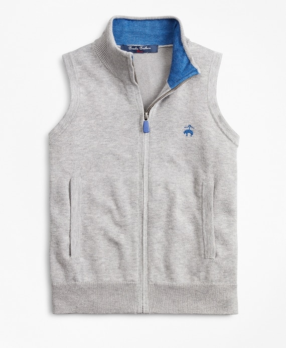 Boys Supima&reg; Cotton-Blend Full-Zip Sweater Vest - Brooks Brothers Factory Outlet
