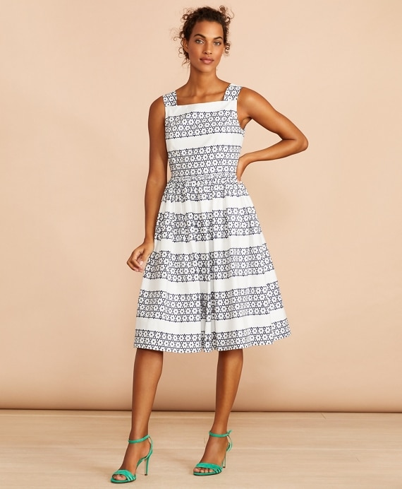 Floral-Embroidered Cotton Eyelet Dress - Brooks Brothers Factory Outlet