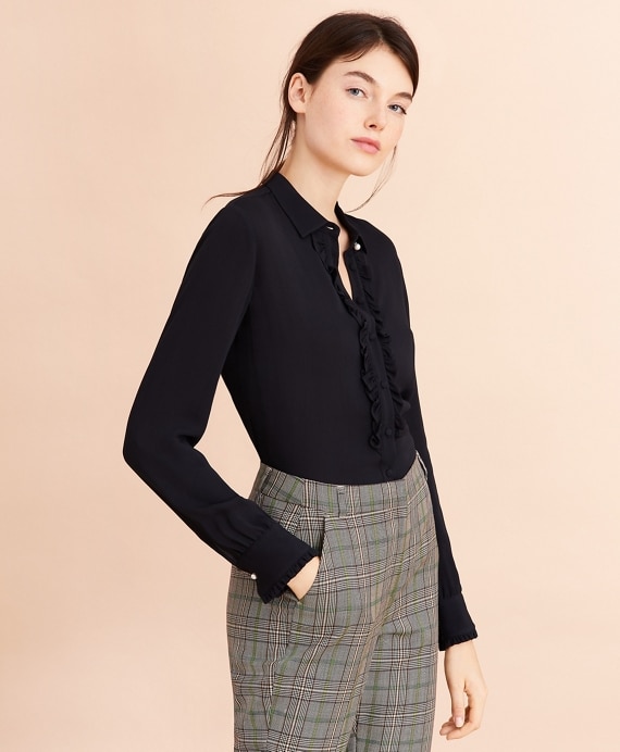 Crepe Ruffled Blouse - Brooks Brothers Outlet