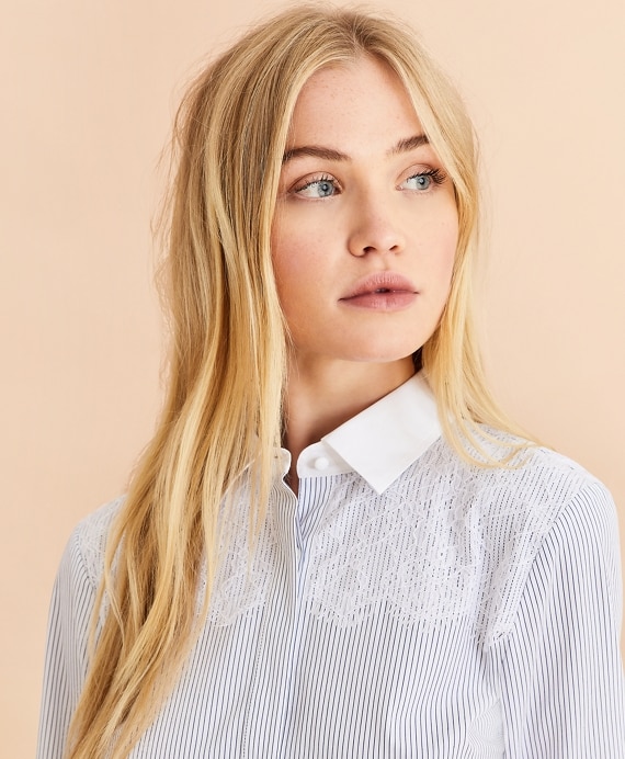 Lace-Yoke Striped Cotton Poplin Shirt - Brooks Brothers Outlet