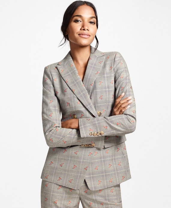 Floral Glen Plaid Wool-Cotton Double-Breasted Jacket - Brooks Brothers Outlet